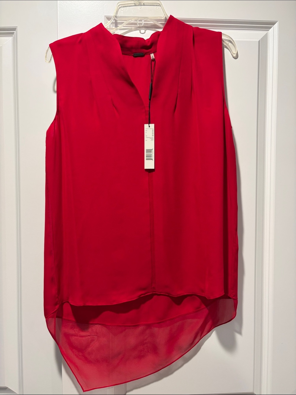 Elie Tahari Red Sleeveless silk collarless top with asymmetrical back